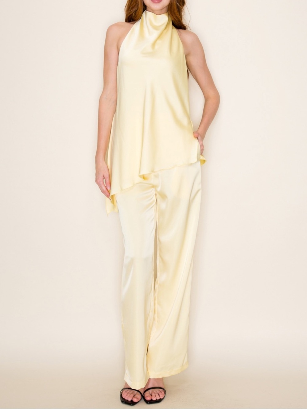 Butter Backless Halter Neck Top Satin Set